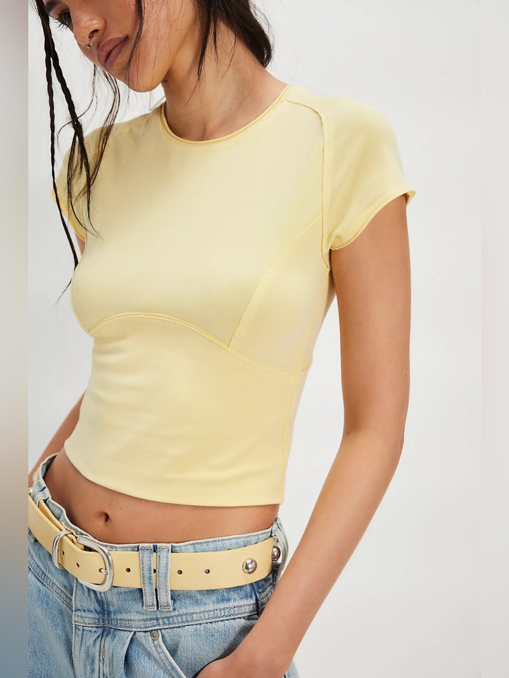 NWT! Free People We The Free Protagonist Cropped Cap Sleeve Tee Sz XS